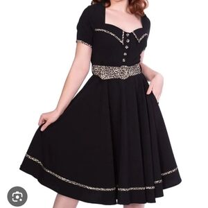 Black And Leopard Rockabilly Style Swing Dress